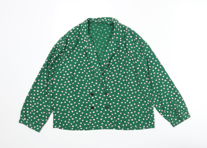 Topshop Womens Green Polka Dot Viscose Basic Blouse Size 6 Collared