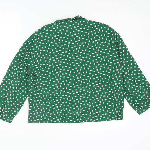 Topshop Womens Green Polka Dot Viscose Basic Blouse Size 6 Collared