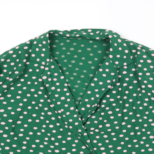 Topshop Womens Green Polka Dot Viscose Basic Blouse Size 6 Collared