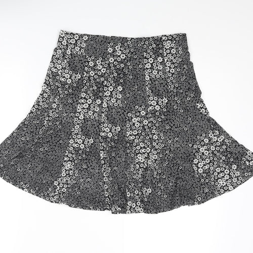 Marks and Spencer Womens Black Floral Viscose Swing Skirt Size 10
