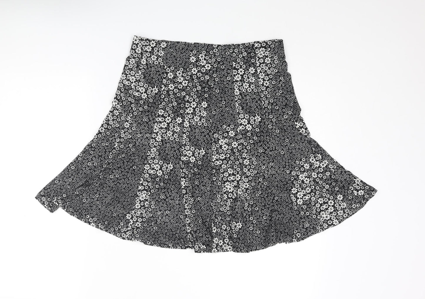 Marks and Spencer Womens Black Floral Viscose Swing Skirt Size 10