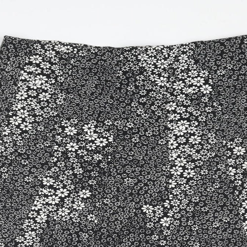 Marks and Spencer Womens Black Floral Viscose Swing Skirt Size 10