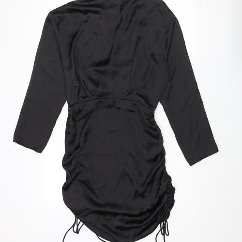 Zara Womens Black Polyester Shirt Dress Size M Collared Zip