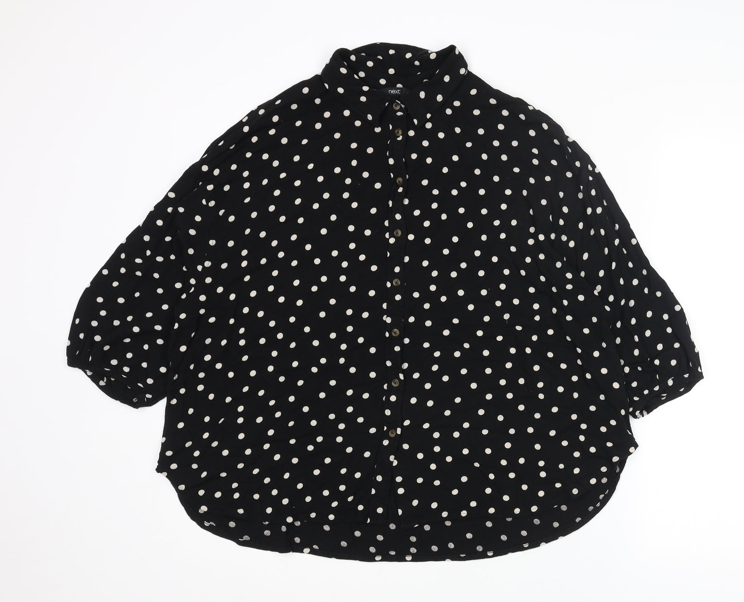 NEXT Womens Black Polka Dot Viscose Basic Button-Up Size 14 Collared