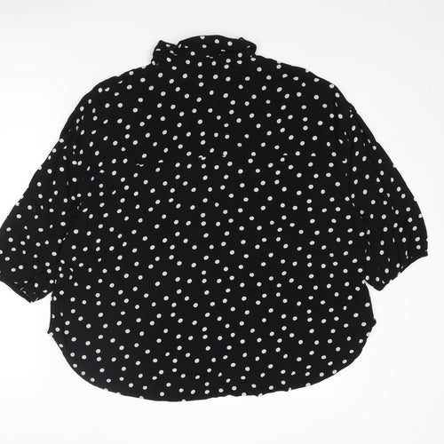 NEXT Womens Black Polka Dot Viscose Basic Button-Up Size 14 Collared