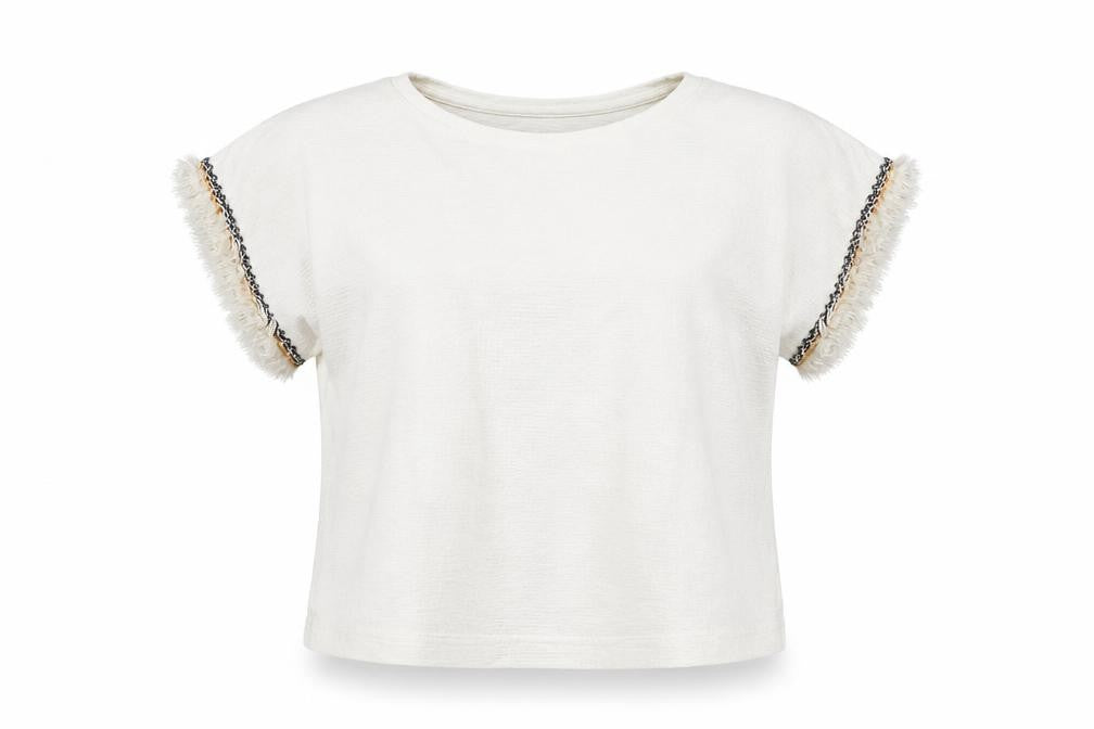 Front view of Apricot women’s ivory polyester basic t-shirt, size UK 12, boat neck