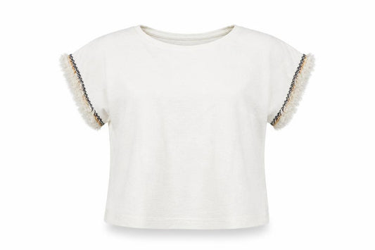 Front view of Apricot women’s ivory polyester basic t-shirt, size UK 12, boat neck