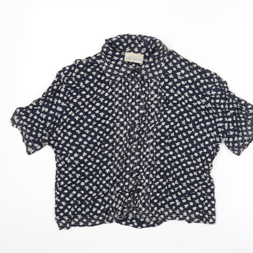 Anne Brooks Womens Blue Geometric Viscose Basic Button-Up Size 16 Collared