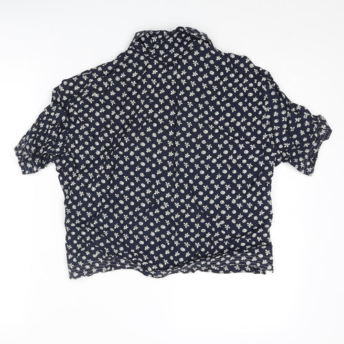 Anne Brooks Womens Blue Geometric Viscose Basic Button-Up Size 16 Collared