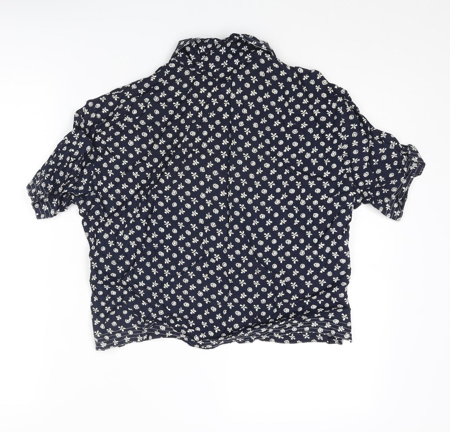 Anne Brooks Womens Blue Geometric Viscose Basic Button-Up Size 16 Collared