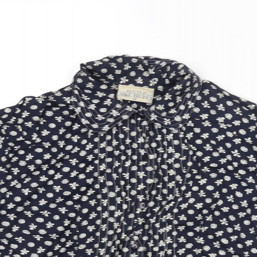 Anne Brooks Womens Blue Geometric Viscose Basic Button-Up Size 16 Collared