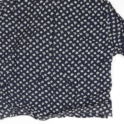 Anne Brooks Womens Blue Geometric Viscose Basic Button-Up Size 16 Collared