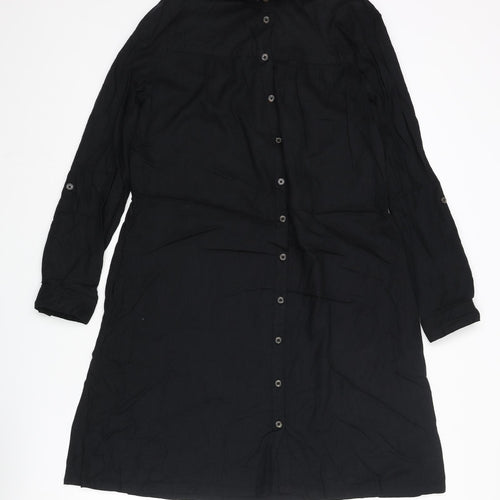 Fat Face Womens Black Cotton Shirt Dress Size 10 Collared Button