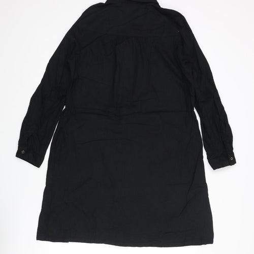 Fat Face Womens Black Cotton Shirt Dress Size 10 Collared Button