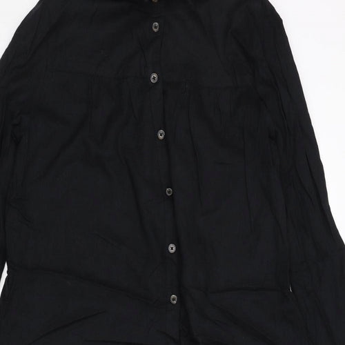 Fat Face Womens Black Cotton Shirt Dress Size 10 Collared Button