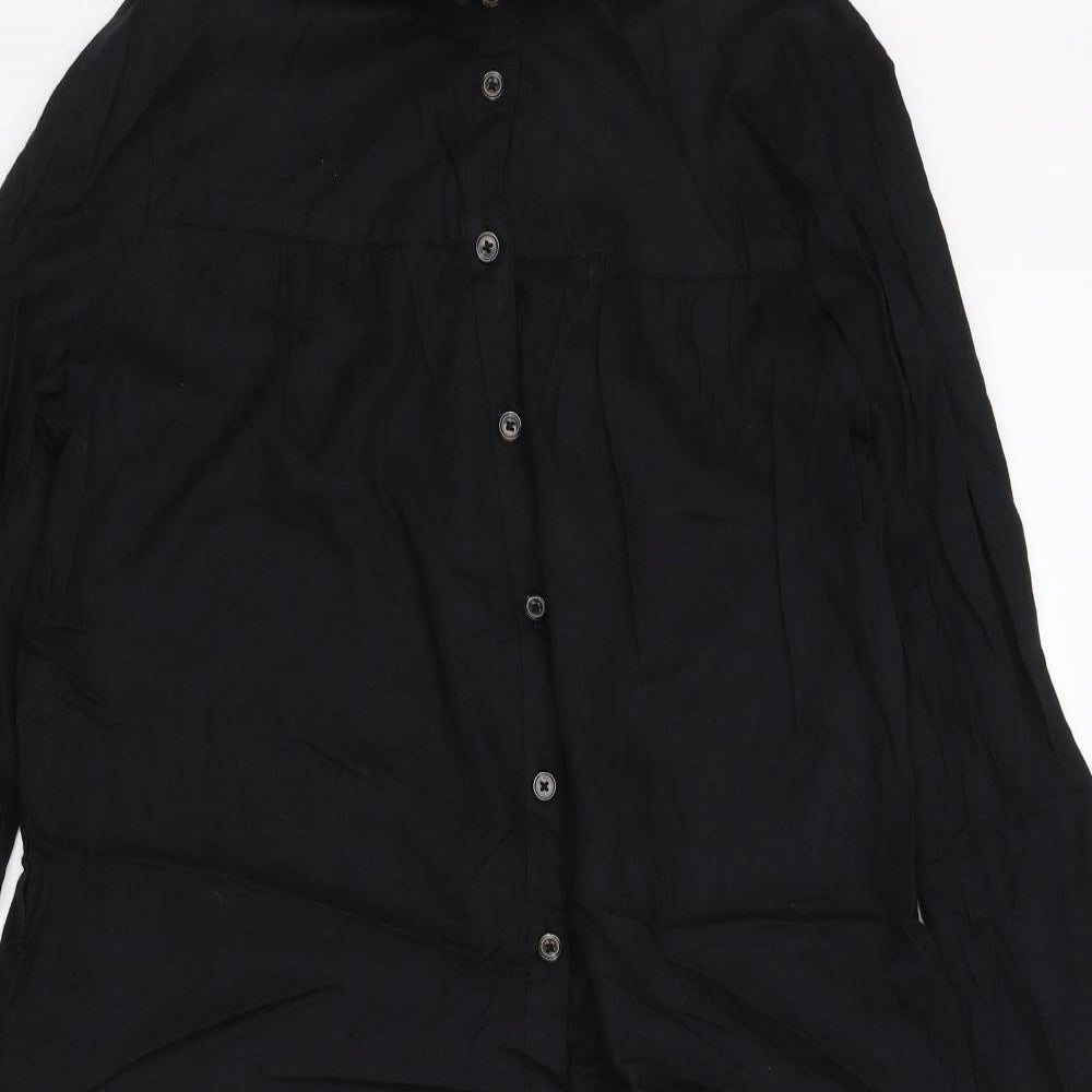 Fat Face Womens Black Cotton Shirt Dress Size 10 Collared Button