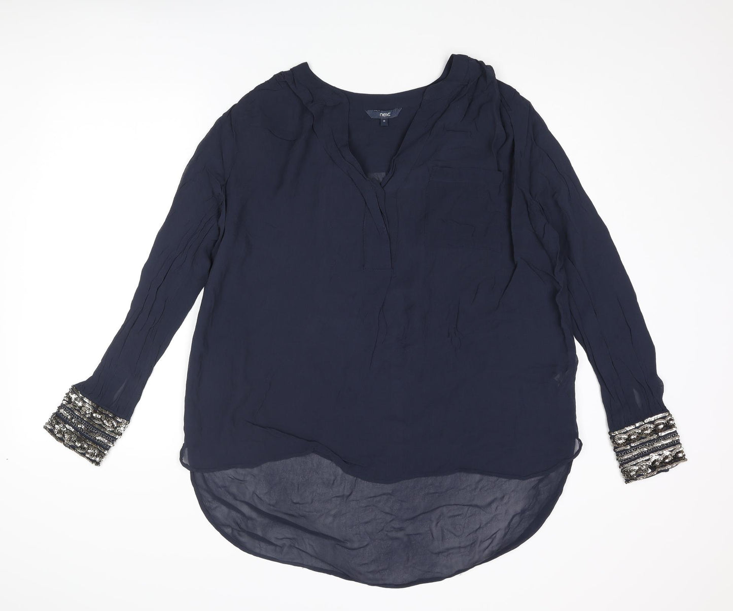 NEXT Womens Blue Viscose Basic Blouse Size 14 V-Neck