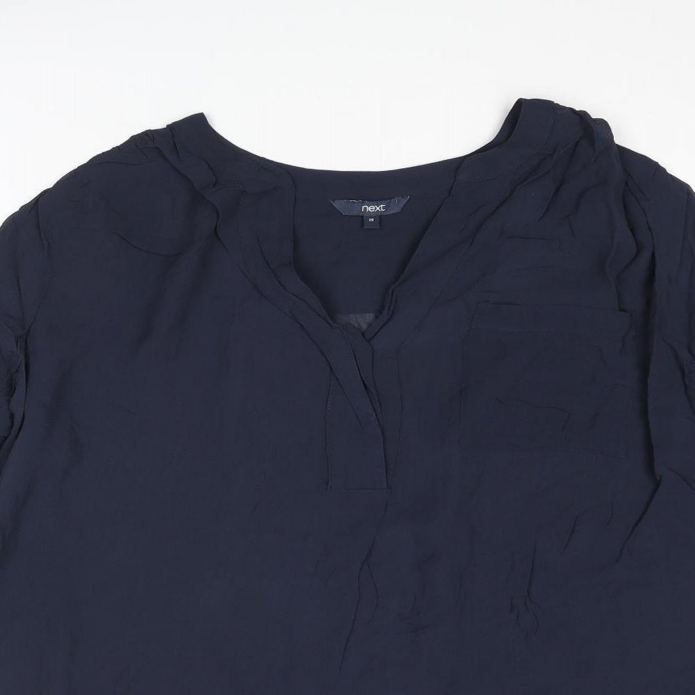 NEXT Womens Blue Viscose Basic Blouse Size 14 V-Neck
