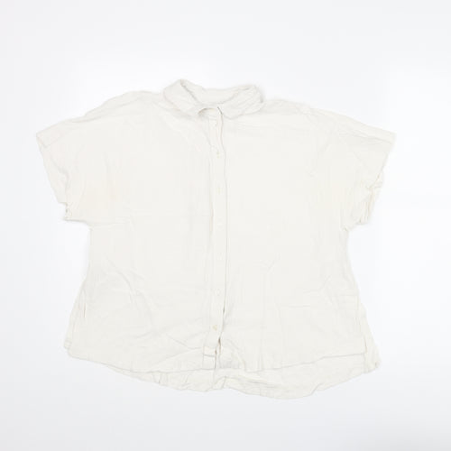 H&M Womens Ivory Viscose Basic Button-Up Size 8 Collared