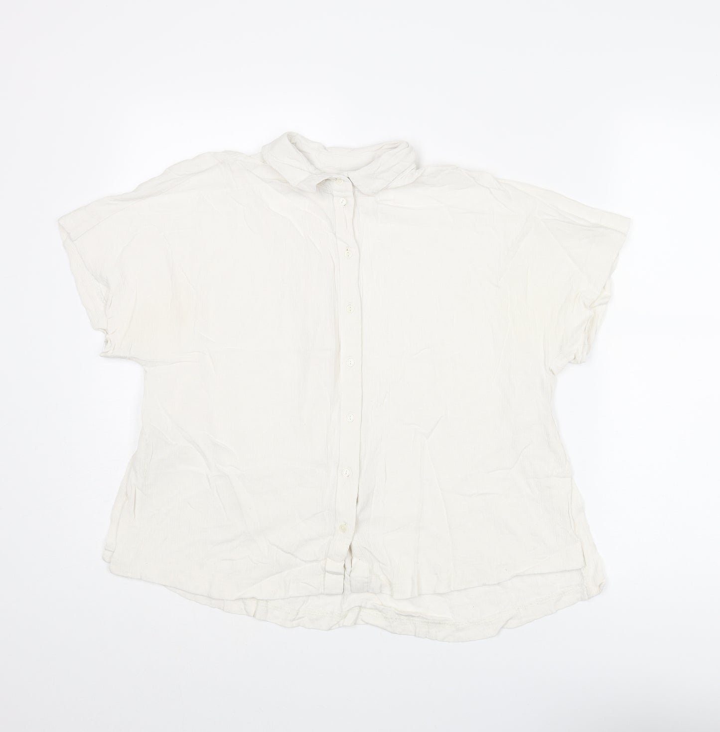 H&M Womens Ivory Viscose Basic Button-Up Size 8 Collared