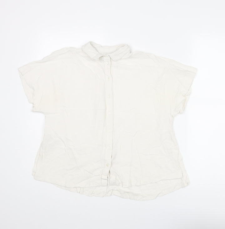 H&M Womens Ivory Viscose Basic Button-Up Size 8 Collared