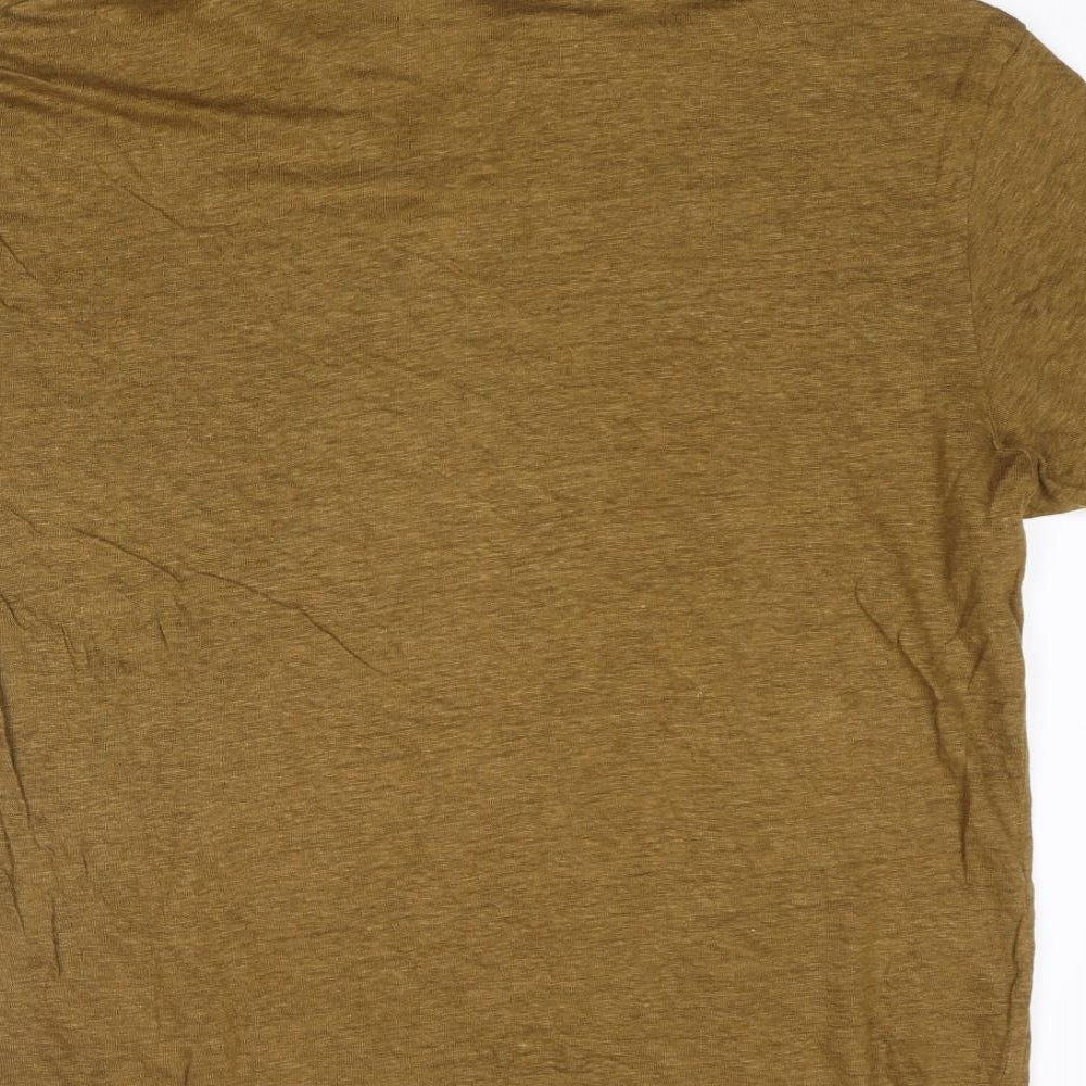 Zara Mens Brown Linen Polo Size XL Collared Pullover