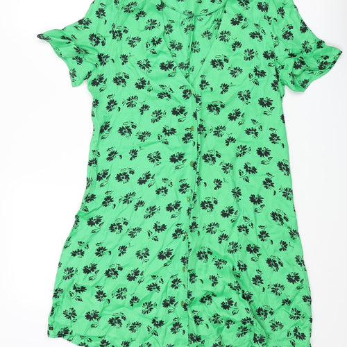 Zara Womens Green Floral Viscose Mini Size XS V-Neck Button