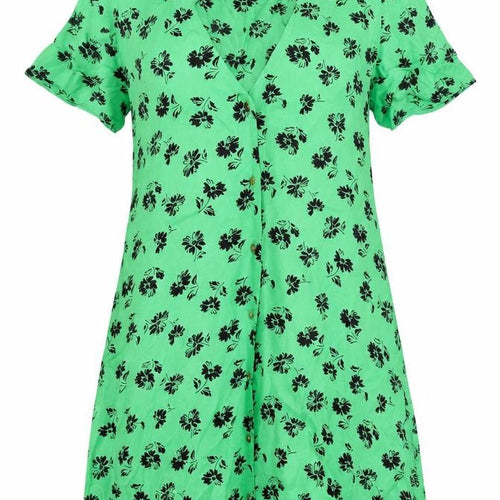 Zara Womens Green Floral Viscose Mini Size XS V-Neck Button
