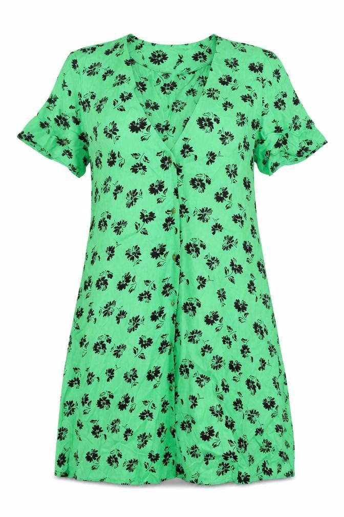 Zara Womens Green Floral Viscose Mini Size XS V-Neck Button