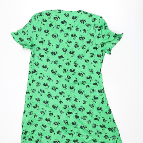 Zara Womens Green Floral Viscose Mini Size XS V-Neck Button