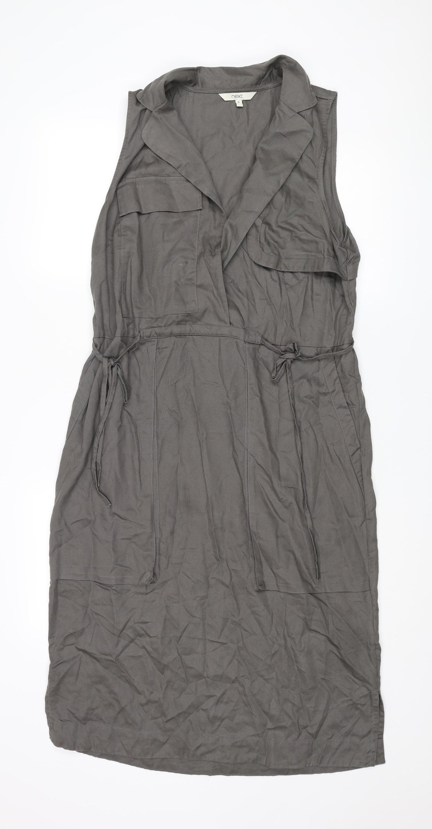 NEXT Womens Grey Lyocell Shirt Dress Size 16 Collared Snap