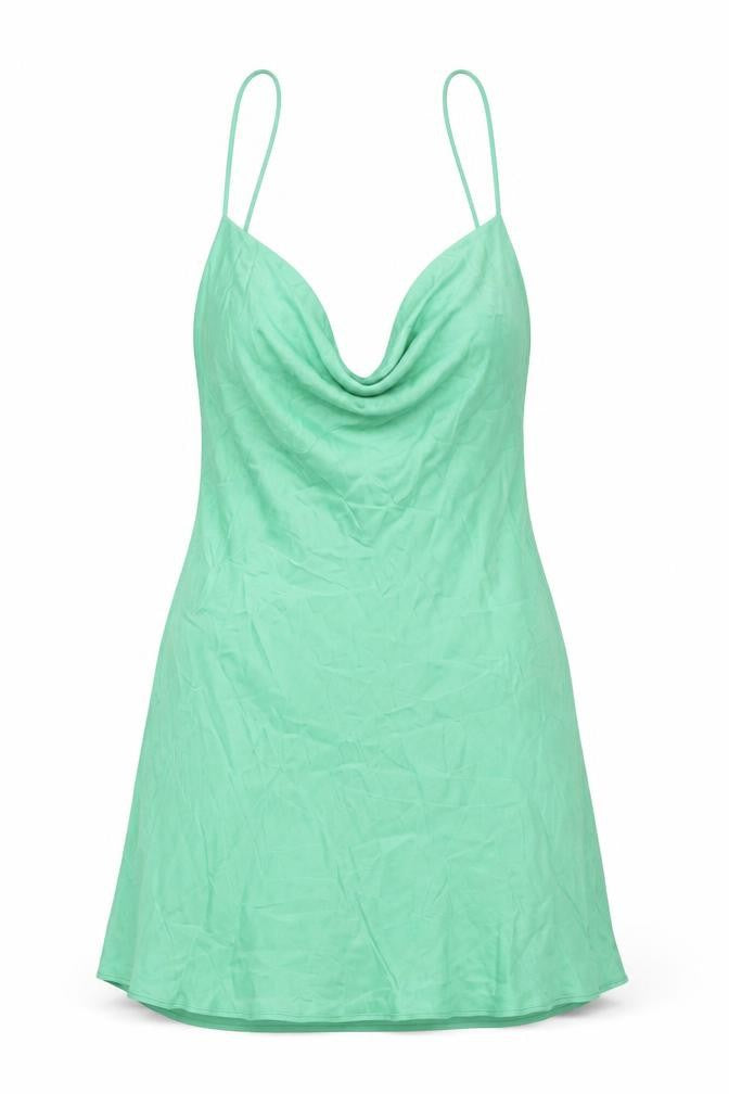 Front view of Zara women’s green viscose mini, size 2XL, cowl neck pullover