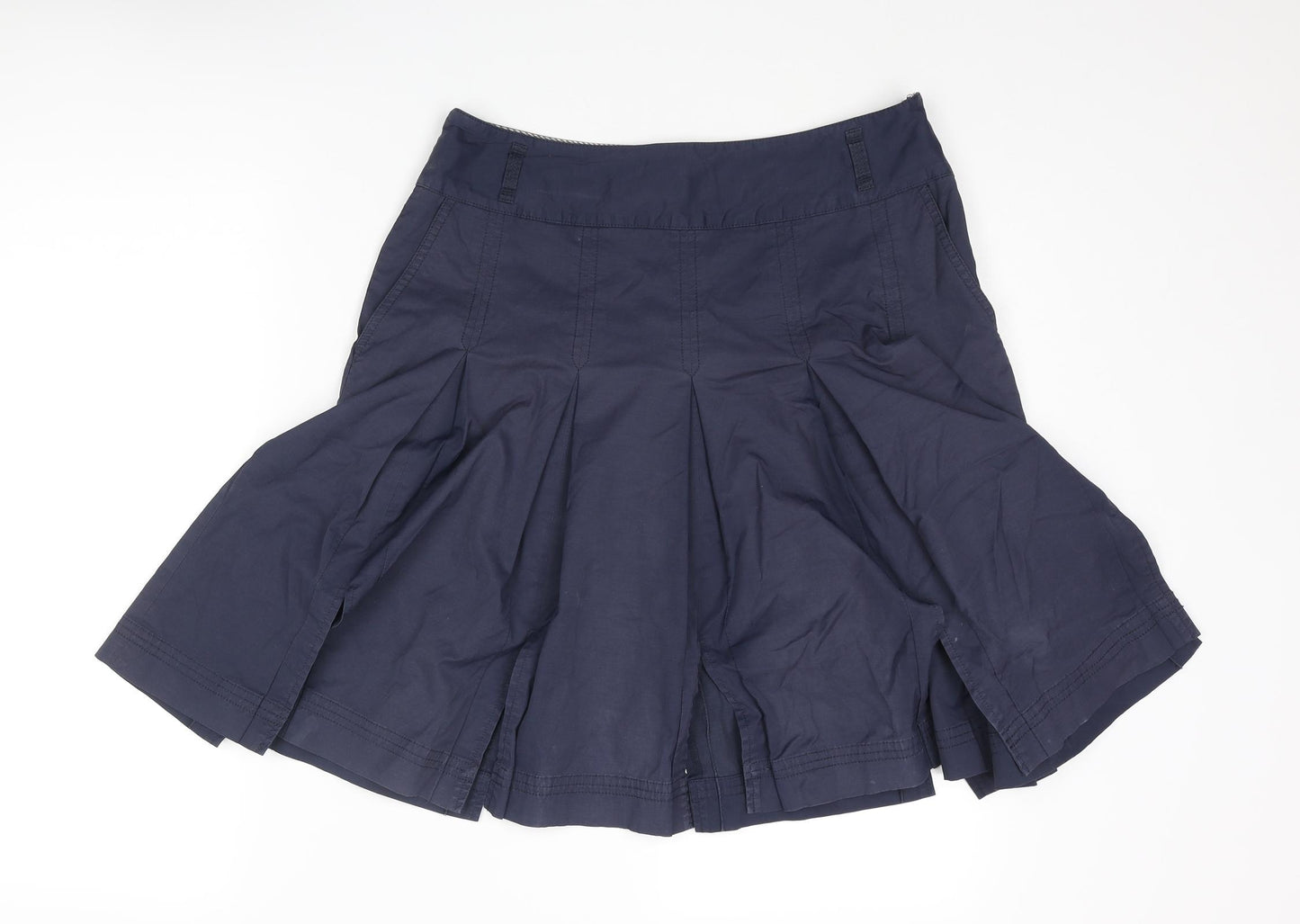 Jasper Conran Womens Blue Cotton Pleated Skirt Size 12 Zip