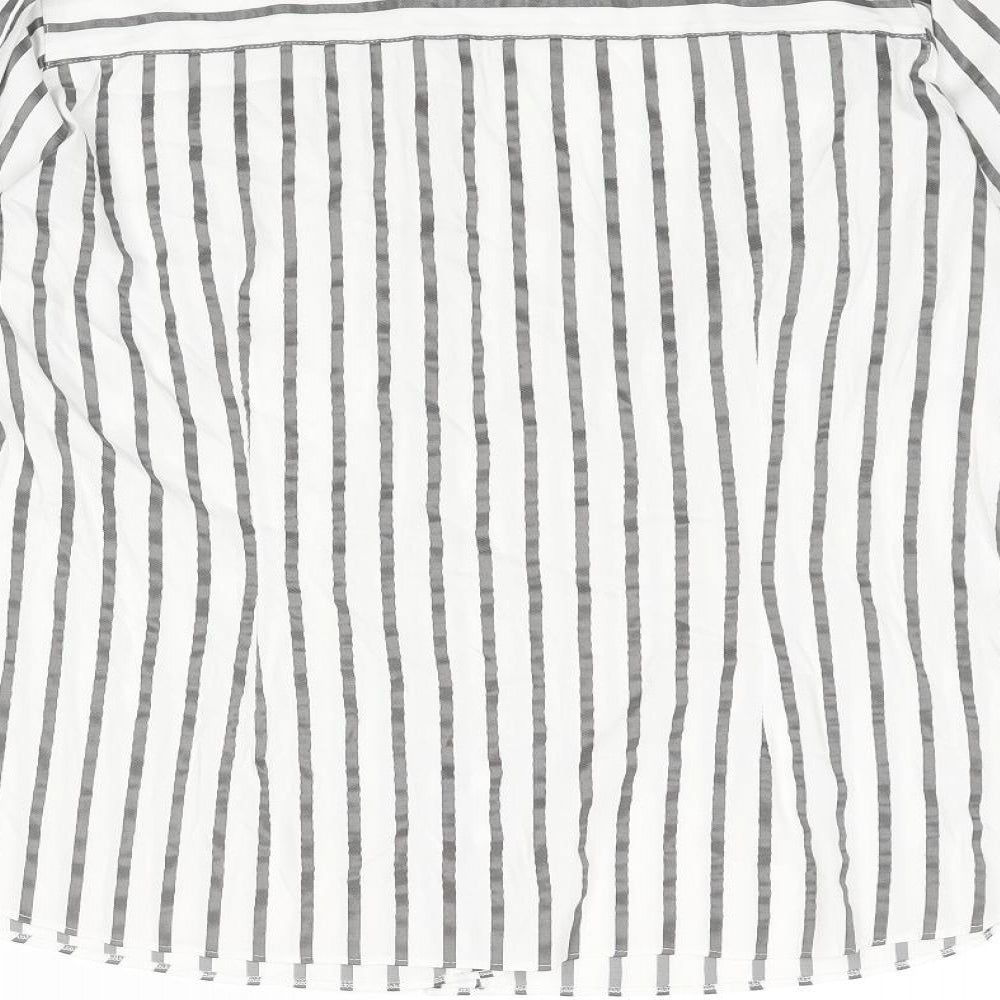 Autograph Womens White Striped Cotton Basic Button-Up Size 18 Collared