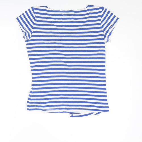 Crimson Womens Blue Striped Cotton Basic T-Shirt Size 8 Scoop Neck