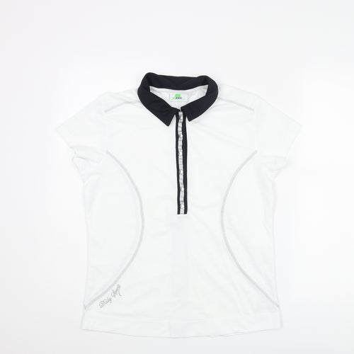 Daily Sports Womens White Polyester Basic T-Shirt Size L Collared Snap