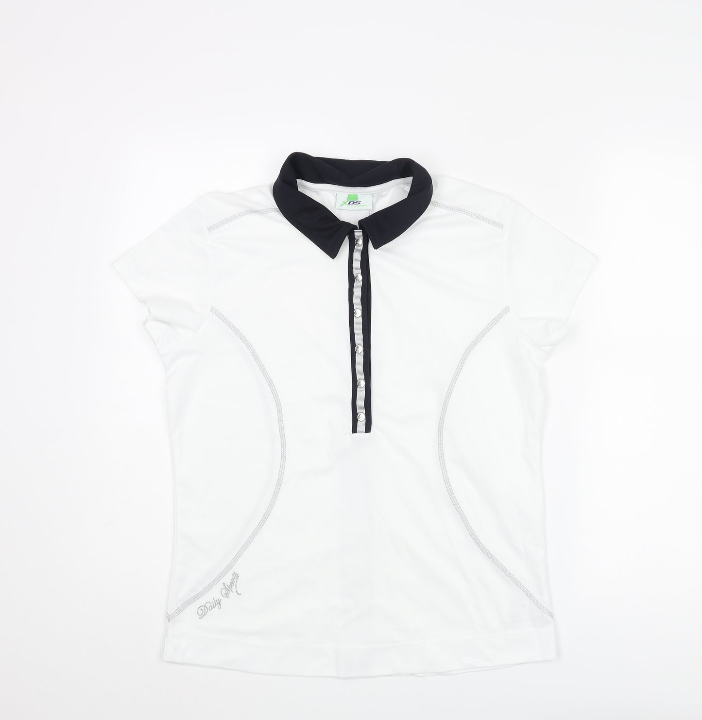 Daily Sports Womens White Polyester Basic T-Shirt Size L Collared Snap