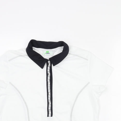 Daily Sports Womens White Polyester Basic T-Shirt Size L Collared Snap