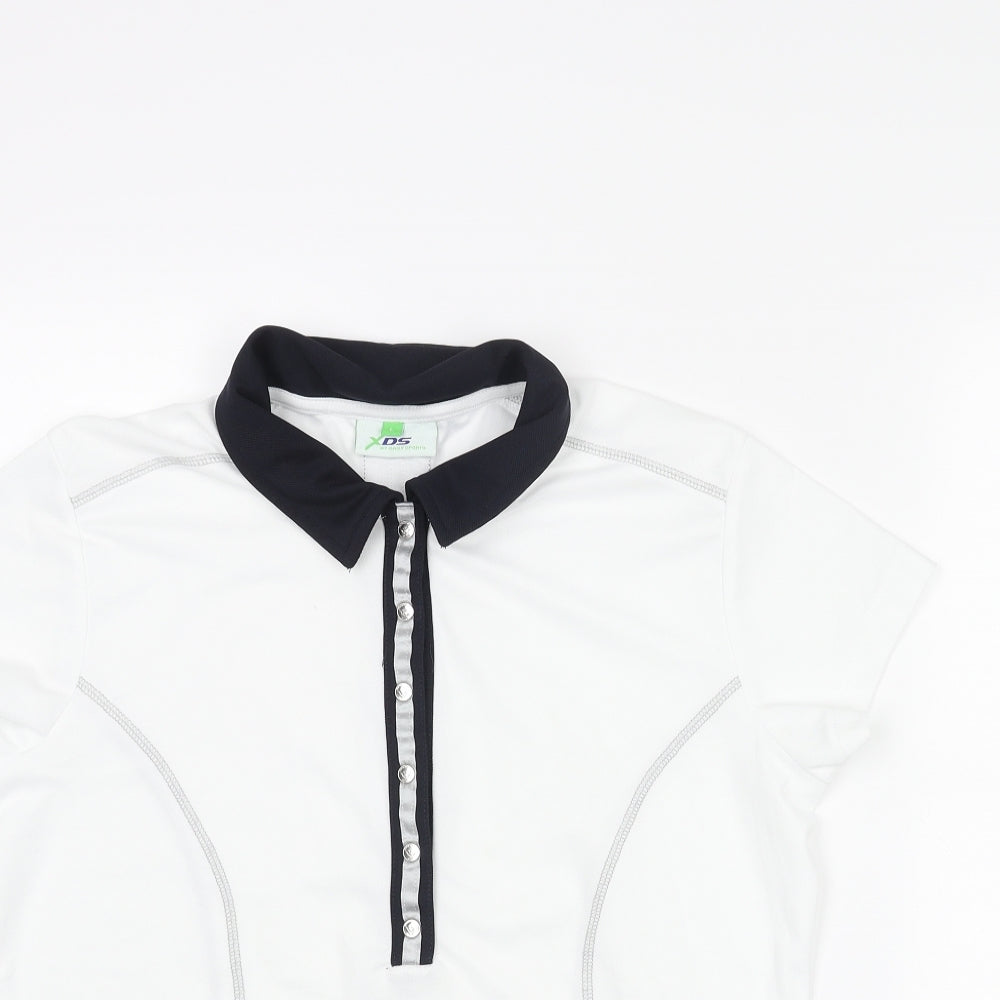 Daily Sports Womens White Polyester Basic T-Shirt Size L Collared Snap
