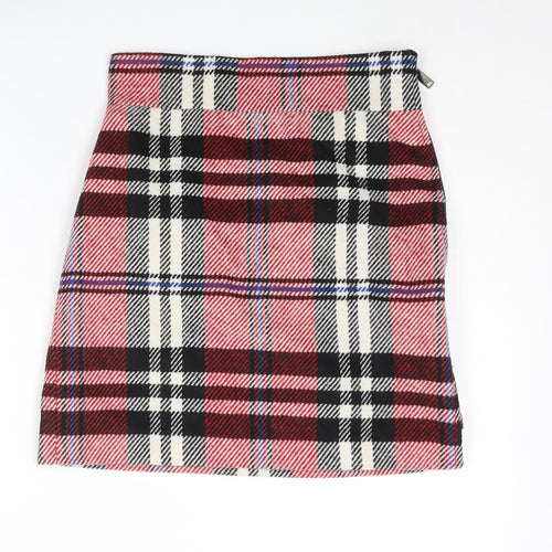 Topshop Womens Red Plaid Polyester A-Line Skirt Size 8 Zip