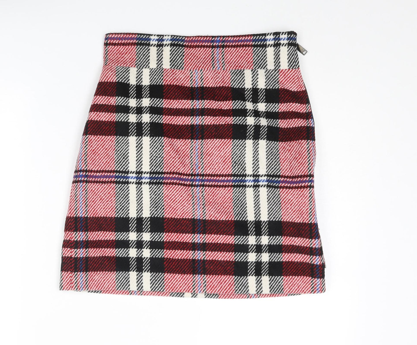 Topshop Womens Red Plaid Polyester A-Line Skirt Size 8 Zip