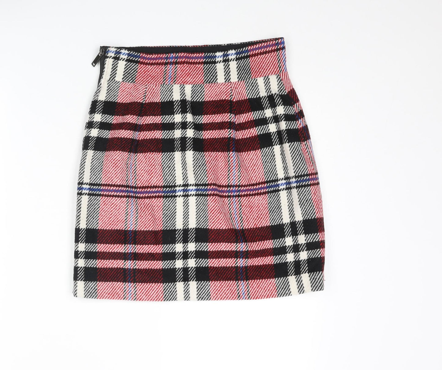 Topshop Womens Red Plaid Polyester A-Line Skirt Size 8 Zip