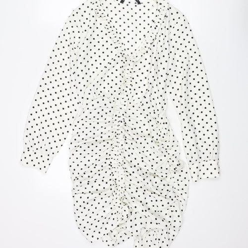 Zara Womens Ivory Polka Dot Polyester Mini Size S V-Neck Zip