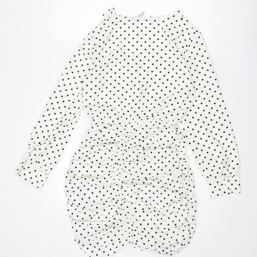 Zara Womens Ivory Polka Dot Polyester Mini Size S V-Neck Zip