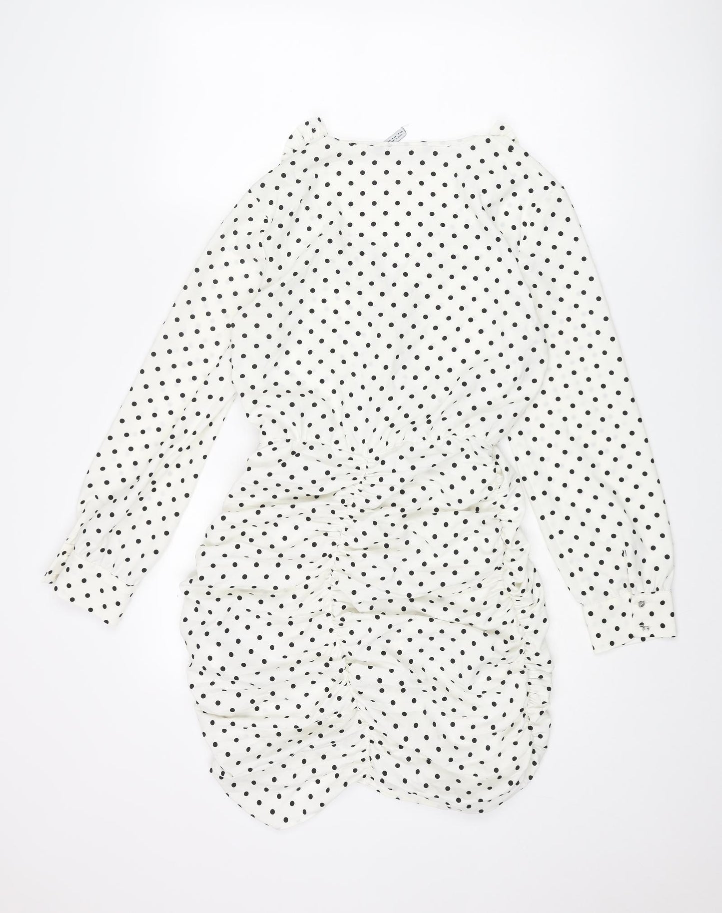 Zara Womens Ivory Polka Dot Polyester Mini Size S V-Neck Zip