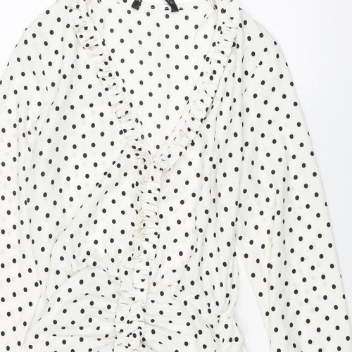 Zara Womens Ivory Polka Dot Polyester Mini Size S V-Neck Zip