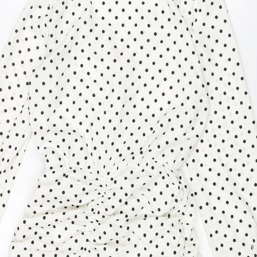 Zara Womens Ivory Polka Dot Polyester Mini Size S V-Neck Zip