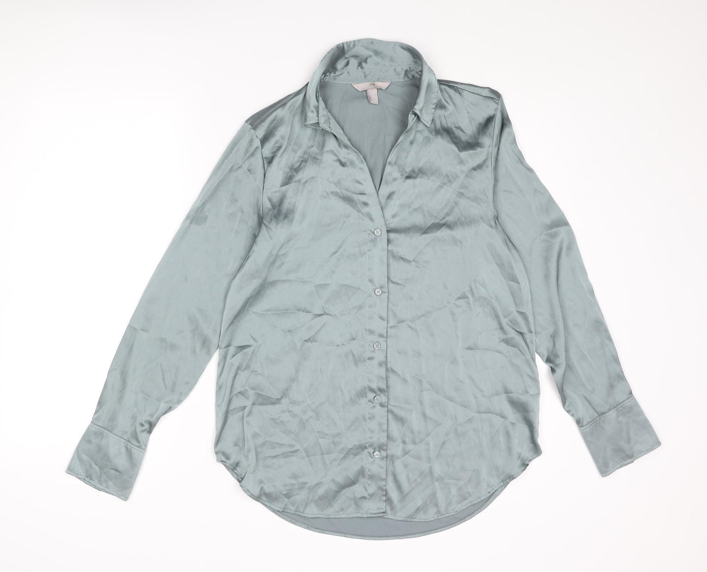 H&M Womens Grey Polyester Basic Button-Up Size S Collared