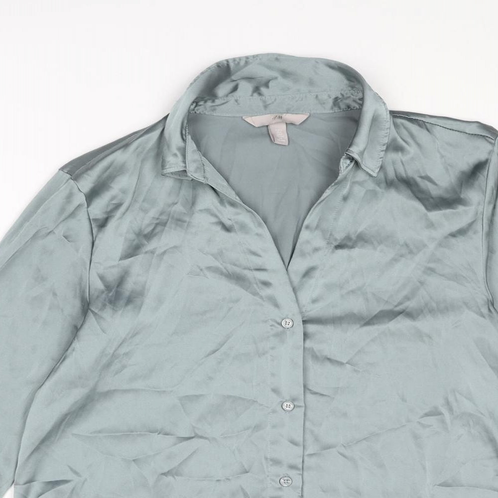 H&M Womens Grey Polyester Basic Button-Up Size S Collared