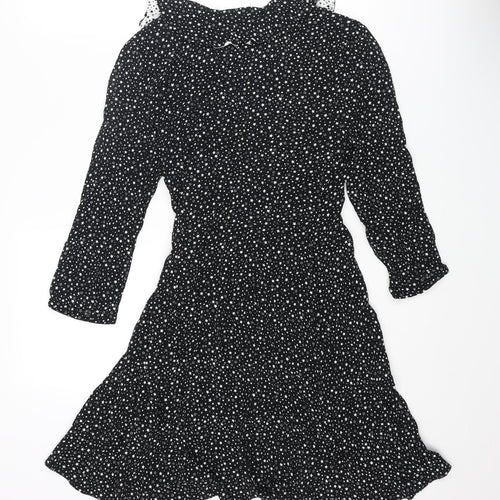 Warehouse Womens Black Geometric Viscose Mini Size 10 Collared Tie - Star Print